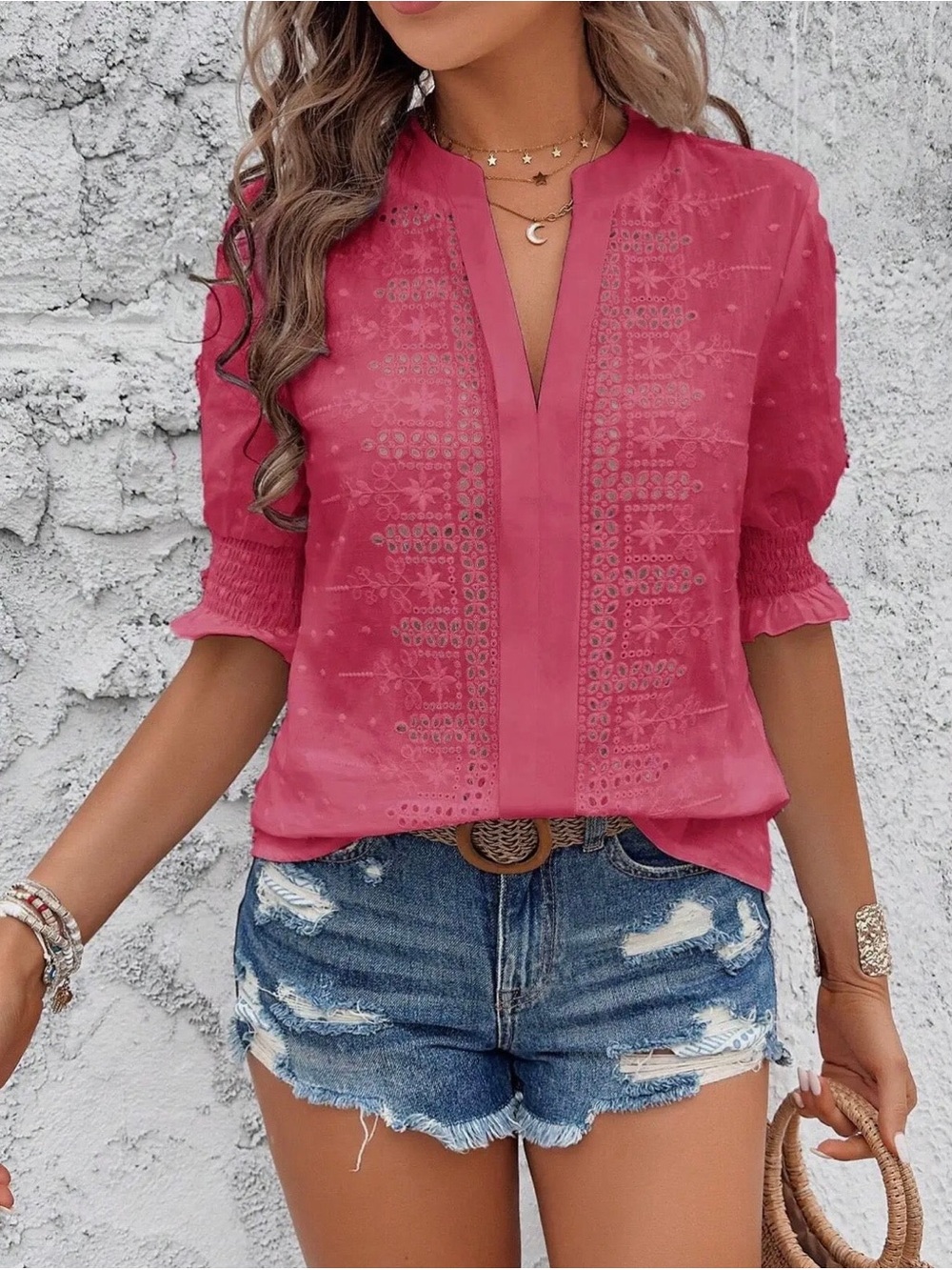 Rosy Romance Eyelet Blouse – Rose Red